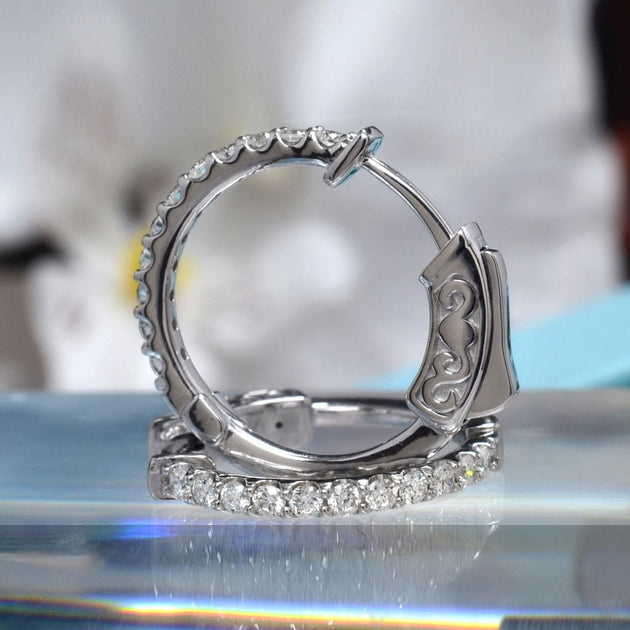 0.40 Carat Round Cut Diamond Hoop Earrings 18mm Diameter - Image 4