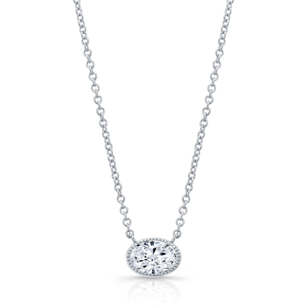 0.90 Ct. Oval Cut Diamond Necklace East-West F Color VS1 GIA Certified - Image 2