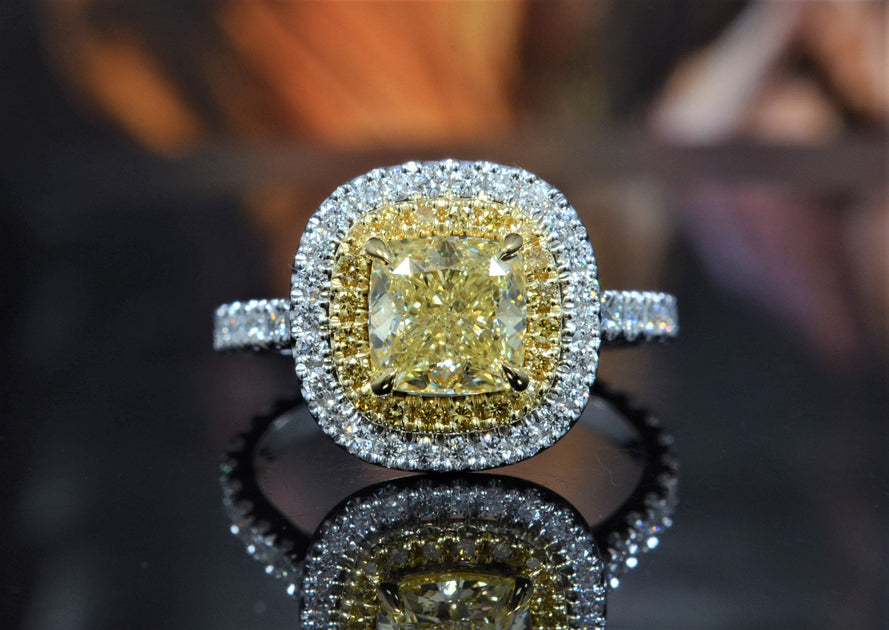 Yellow diamond halo engagement ring Clearance