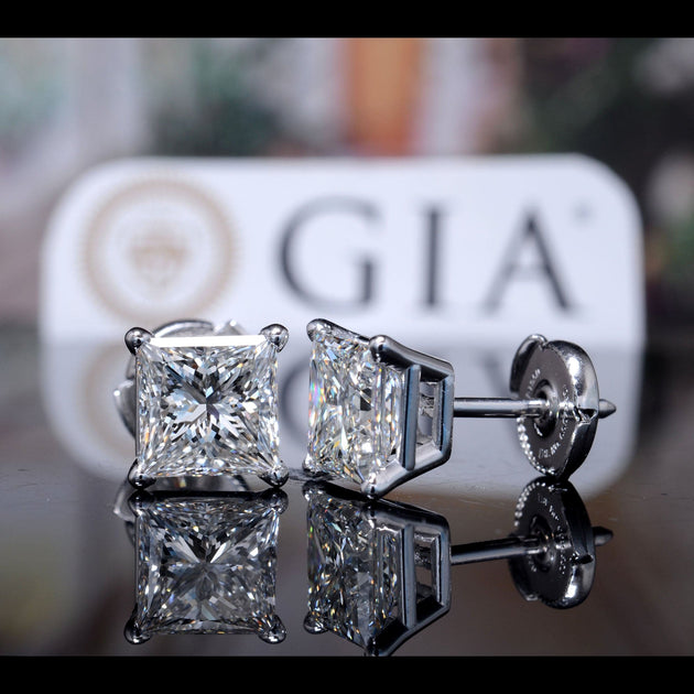 4 Carat Platinum Princess Cut Diamond Stud Earrings I Color VS1 GIA certified - Image 2