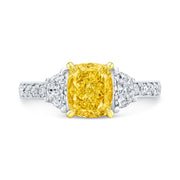 2.40 Ctw Canary Fancy Light Yellow Cushion & Half Moon Art Deco Diamond Ring VS1 GIA