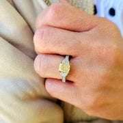 3.40 Ctw Canary Fancy Light Yellow Cushion & Half Moon Art Deco Diamond Ring VS1 GIA