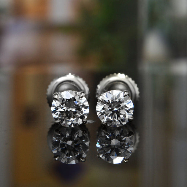 1.00 Carat Round Cut Stud Earrings E Color VS2 Clarity GIA Certified Triple Excellent - Image 4