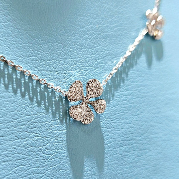 Three Flower Diamond Pave Necklace