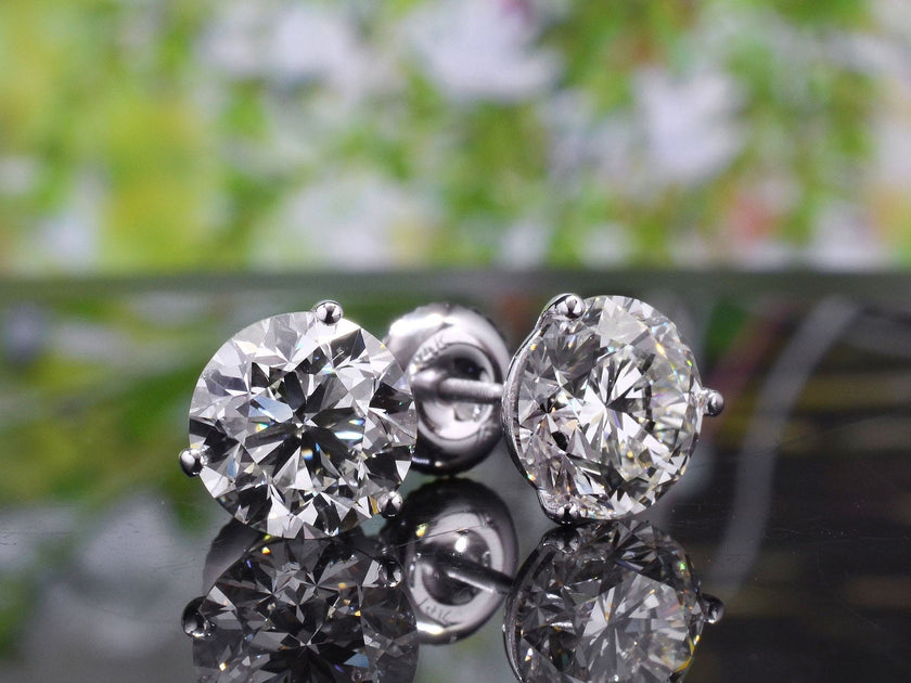 3.40 Ctw Round Cut Diamond Stud Earrings J Color VS2 GIA Certified Triple Excellent - Image 2