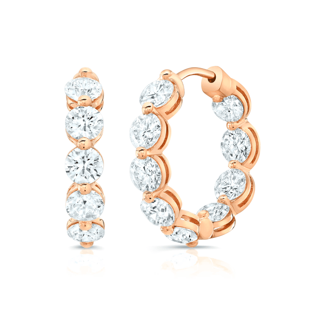 6 Carat Round Cut Natural Diamond Hoop Earrings Inside Out Single Prong - Image 4