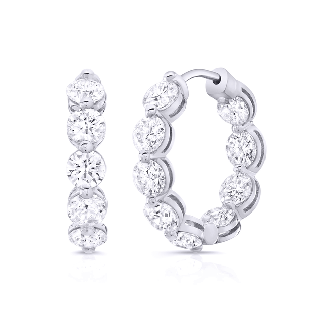 6 Carat Round Cut Natural Diamond Hoop Earrings Inside Out Single Prong - Image 2