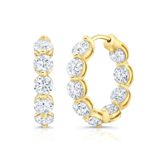 6 Carat Round Cut Natural Diamond Hoop Earrings Inside Out Single Prong - Image 3