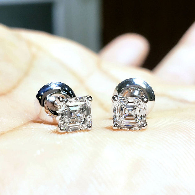 0.50 Ct. Asscher Cut Diamond Stud Earrings Natural H Color VS1 Clarity - Image 2