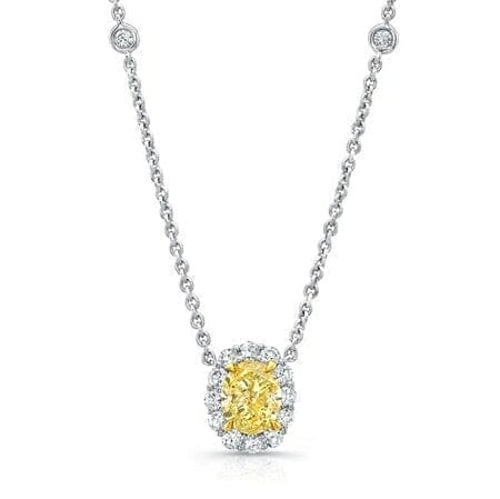 1.70 Ctw Halo Oval Fancy Light Yellow Diamond Necklace VVS1 GIA Certified - Image 2