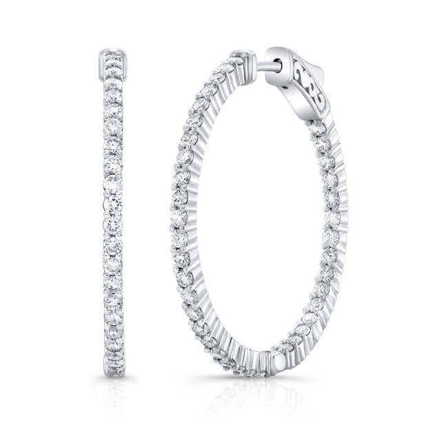1.50 Carat Round Cut Diamond Inside Out 30mm Hoop Earrings - Image 2