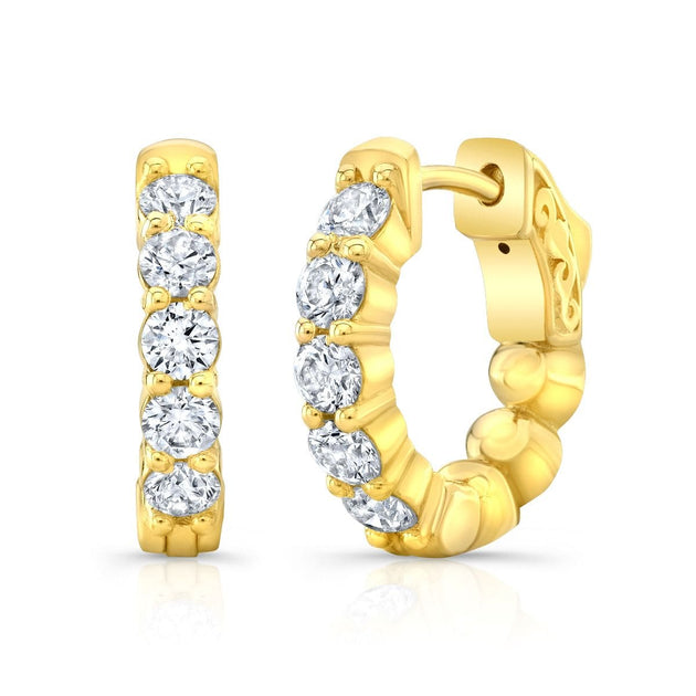 1.00 Carat Round Cut Diamond Classic Prong Hoop Earrings - Image 3