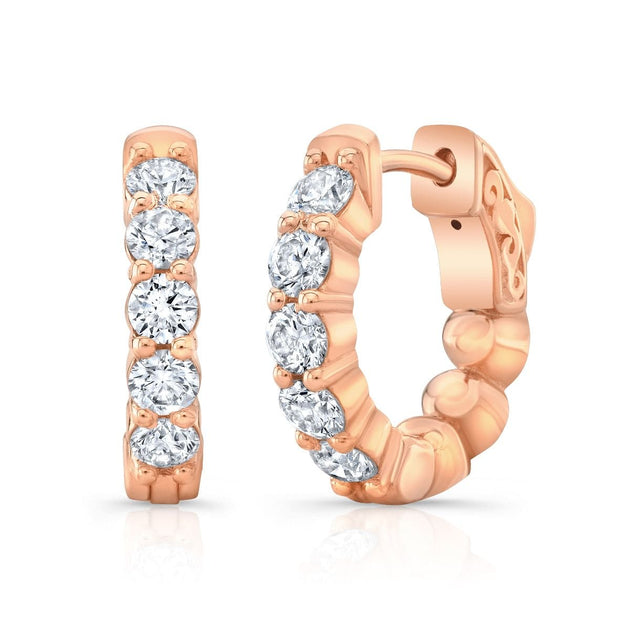 1.00 Carat Round Cut Diamond Classic Prong Hoop Earrings - Image 4