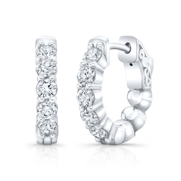 1.00 Carat Round Cut Diamond Classic Prong Hoop Earrings - Image 2