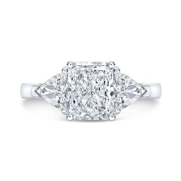 3 Stone Radiant Cut Diamond Ring with Trillions Front View