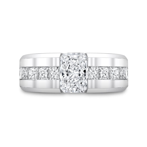 Men's Radiant Cut Engagement Ring Beveled Front View
