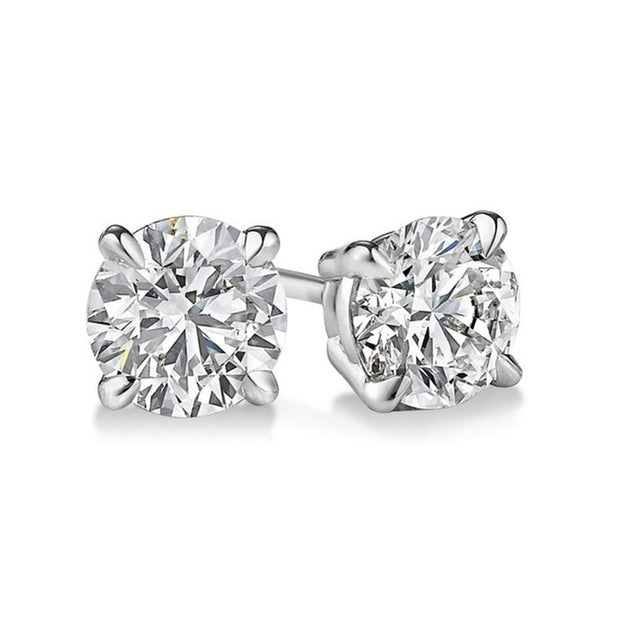 0.80 Carat Round Cut Natural Earth Mined Diamond 4 Prong Stud Earrings - Image 2