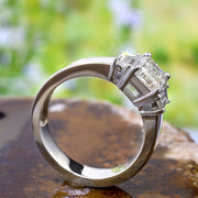 1.80 Ct 3 Stone Emerald Cut Diamond Ring w Trapezoids I color VVS1 GIA certified