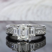 3.70 Ct 3 Stone Emerald Cut Engagement Ring Set with Accents H Color VS1 GIA certified
