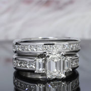 3 Stone Emerald & Princess Engagement Ring Set