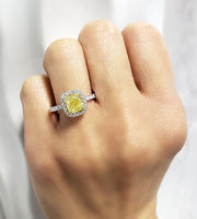 2.45 Ct. Halo Canary Cushion Cut Diamond Ring Fancy Yellow  VS1 GIA Certified