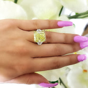 12.26 Ct. Canary Fancy Yellow Cushion & Trapezoids 3 Stone Ring VS2 GIA Certified