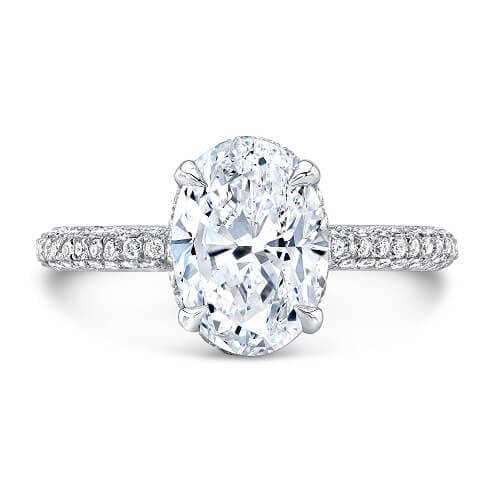 1.85 Ct. Oval Cut Micro Pave Diamond Engagement Ring H, VVS2 GIA
