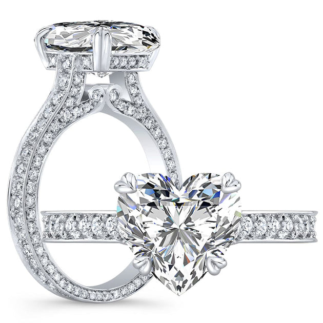 Hidden Halo Heart Shaped Engagement Ring, Ct F VS1 GIA