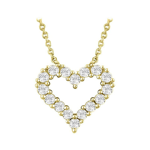 14k yellow gold heart outline diamond necklace
