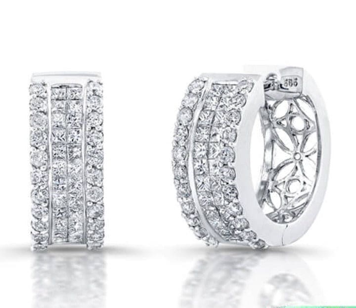 2.60 Ct. Princess With Round Cut Diamond Hoop Earrings - Image 2