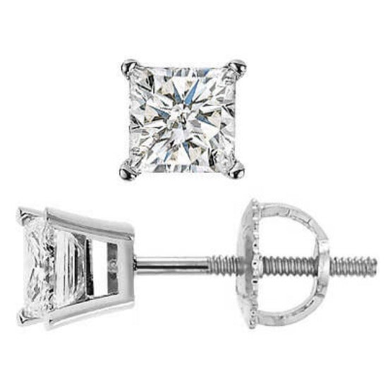1.00 Ct. Princess Cut Stud Earrings E Color VS2 Clarity GIA Certified - Image 2