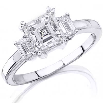 1.70 Ct. 3 Stone Asscher Cut Diamond Engagement Ring F, VS1 (GIA certified)