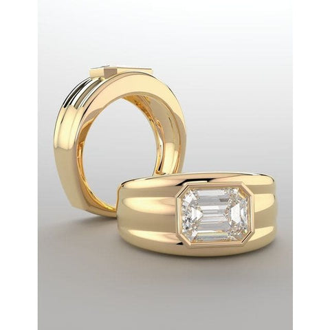 Men's Engagement Ring Emerald Cut Yellow Gold