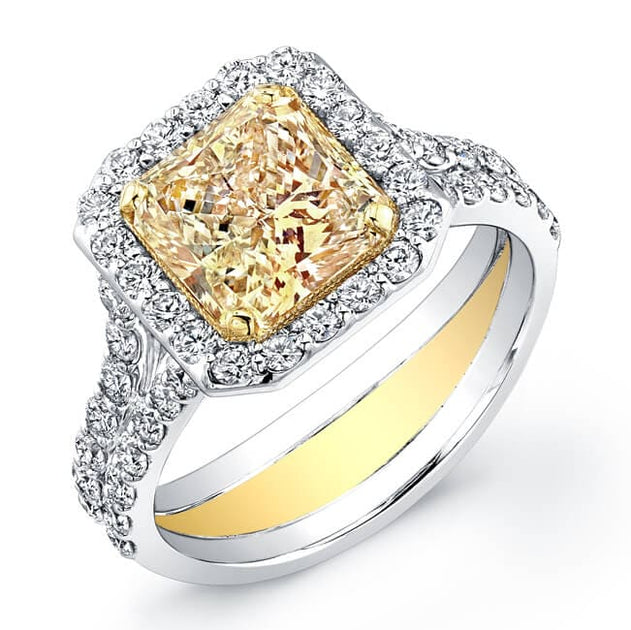 2.10 Ct. Canary Fancy Yellow Square Radiant Diamond Ring VS2 GIA Certified