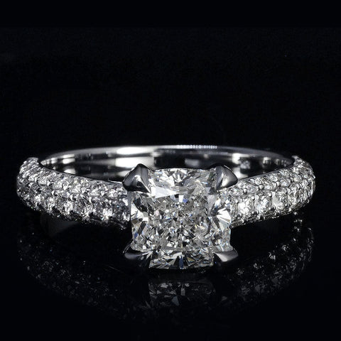 2.80 Ct. Cushion Cut Pave Hidden Halo Engagement Ring H Color VS2 GIA Certified