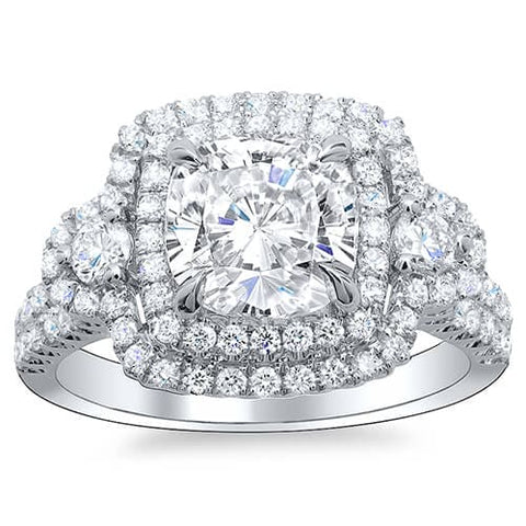 Double Halo Round Cut Engagement Ring Front View
