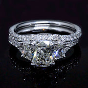 Cushion & Trapezoids 3 Stone Engagement Ring