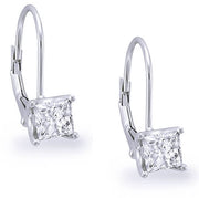 Lever Back Princess Cut Diamond Earrings
