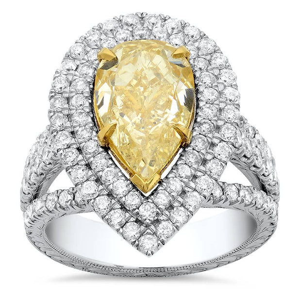 Yellow Pear Shaped Halo Engagement Ring Front View