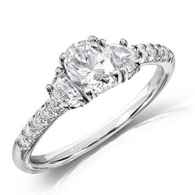  Oval & Half Moon 3Stone Diamond Ring
