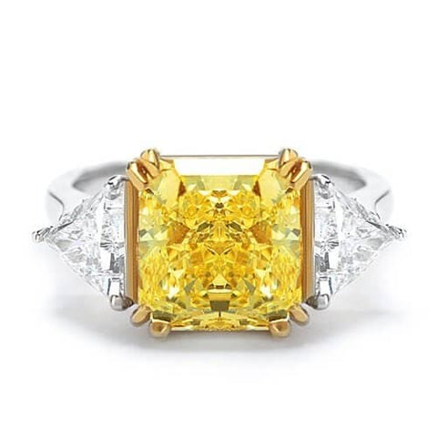 Fancy Light Yellow Radiant Cut 3-Stone Diamond Ring
