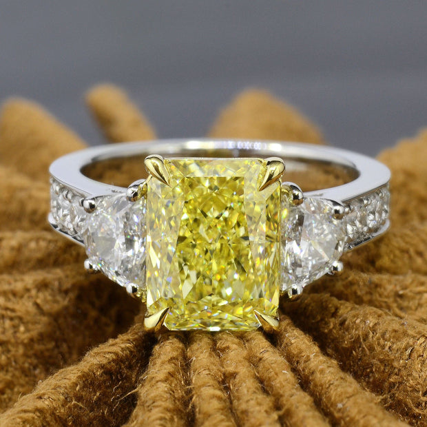 Fancy Yellow Rectangle Radiant Cut Diamond Ring Front View