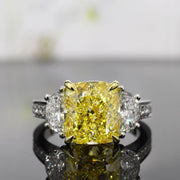 Yellow Cushion 3 Stone Engagement Ring
