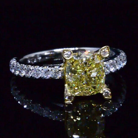 Cushion Cut Fancy Yellow Diamond Engagement Ring SI1 GIA