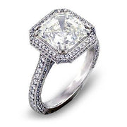 Micro Pave Halo Asscher Cut Diamond Ring I Color VS1 GIA Certified