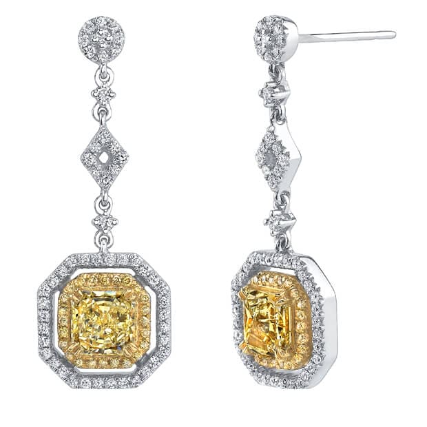 2.30 Ct. Canary Fancy Yellow Cushion Cut Halo Diamond Earrings VS1 GIA Certified - Image 2
