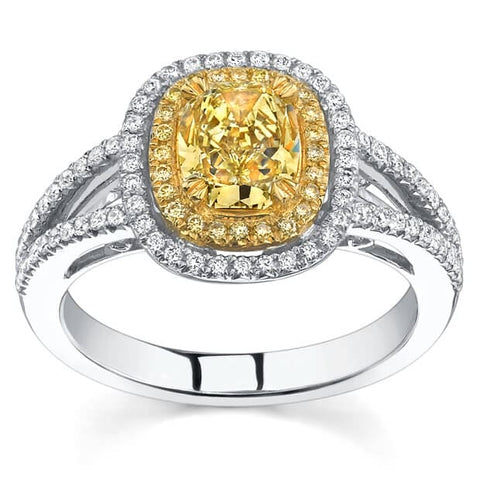 2.07 Ct. Canary Fancy Yellow Cushion Cut Diamond Engagement Ring (GIA Certified)