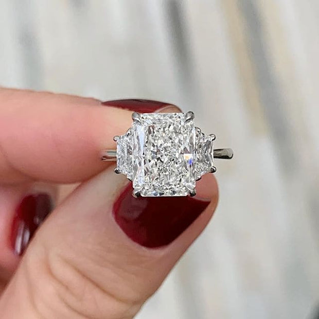2.50 Ct. Radiant Cut 3 Stone Diamond Engagement Ring H Color VS2 GIA Certified