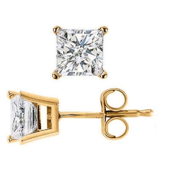 1.00 Ct. Princess Cut Stud Earrings E Color VS2 Clarity GIA Certified - Image 3