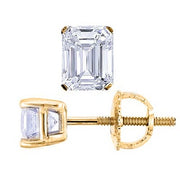 3.00 Ct. Emerald Cut Diamond Stud Earrings screw back yellow gold